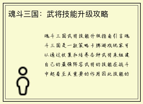 魂斗三国：武将技能升级攻略